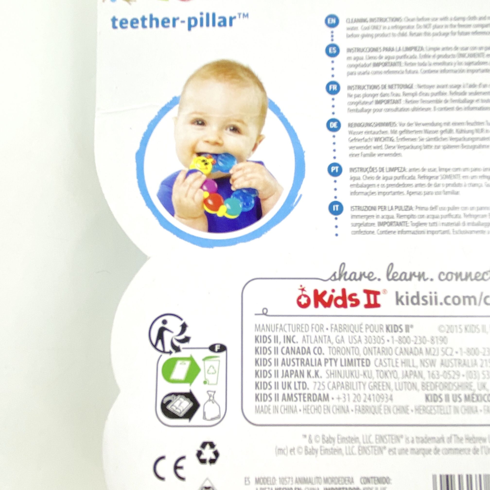 Baby Einstein Colorful Teether-Pillar Rattle Cool Refrigerated Teething Toy NEW