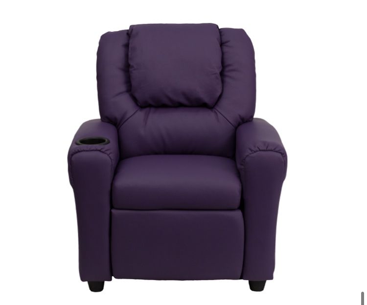 Flash Furniture Contemporary Purple Vinyl Kids Recliner with Cup Holder and Headrest Purple - 24" x 36.5" x 27"