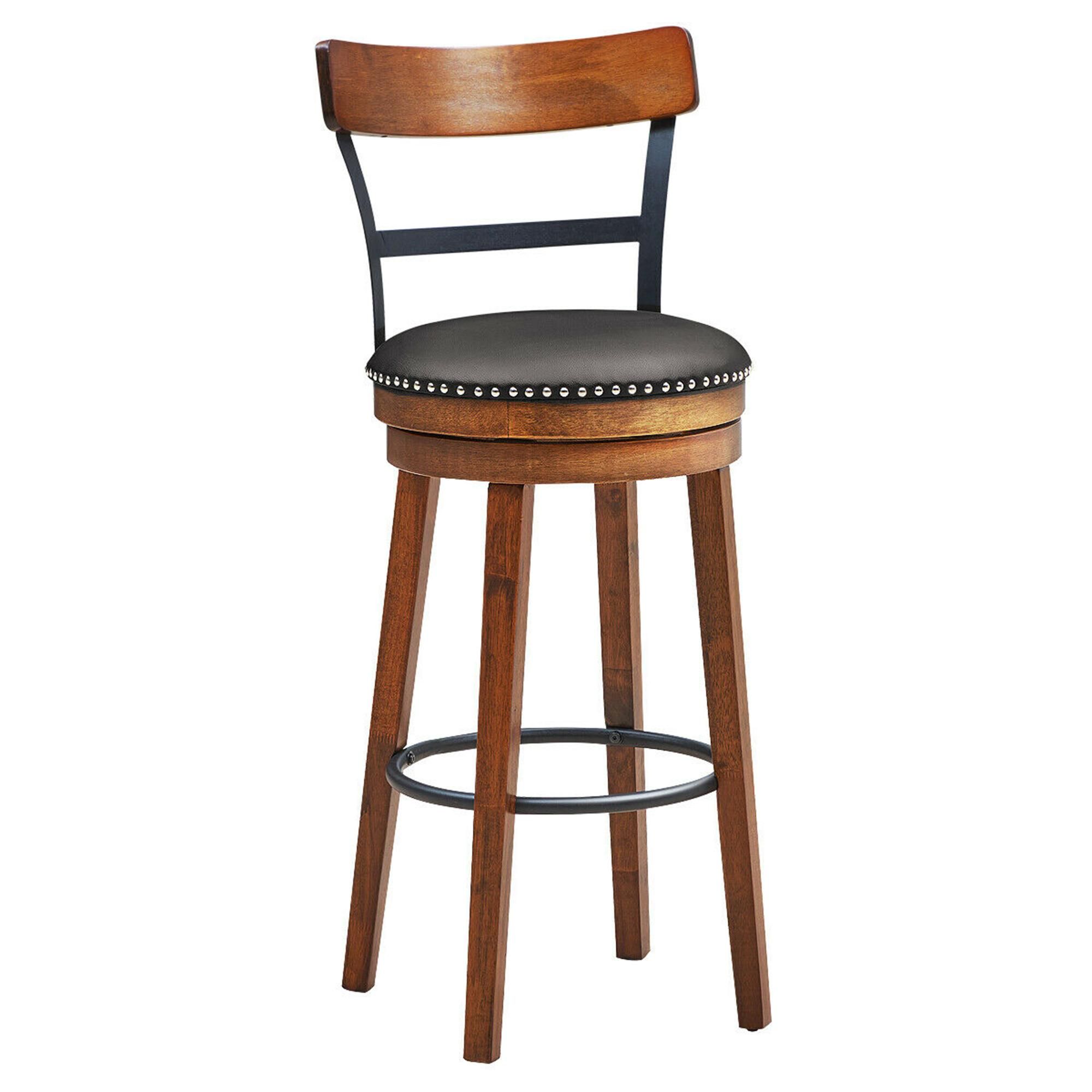 Costway Set of 2 BarStool 30.5'' Swivel Pub Height Dining Chair with Rubber Wood Legs