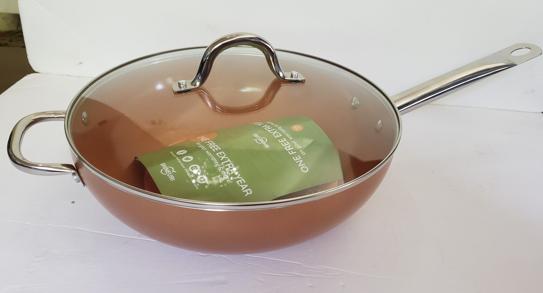 Nonstick Ceramic Copper 12 Inch Wok and Stir Fry Pans with Lid