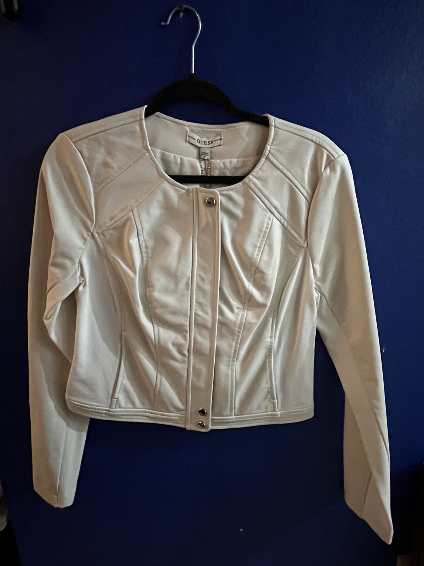Women’s Guess (off white) Leather Jacket Zip Up Button Up Size Medium BNWT 