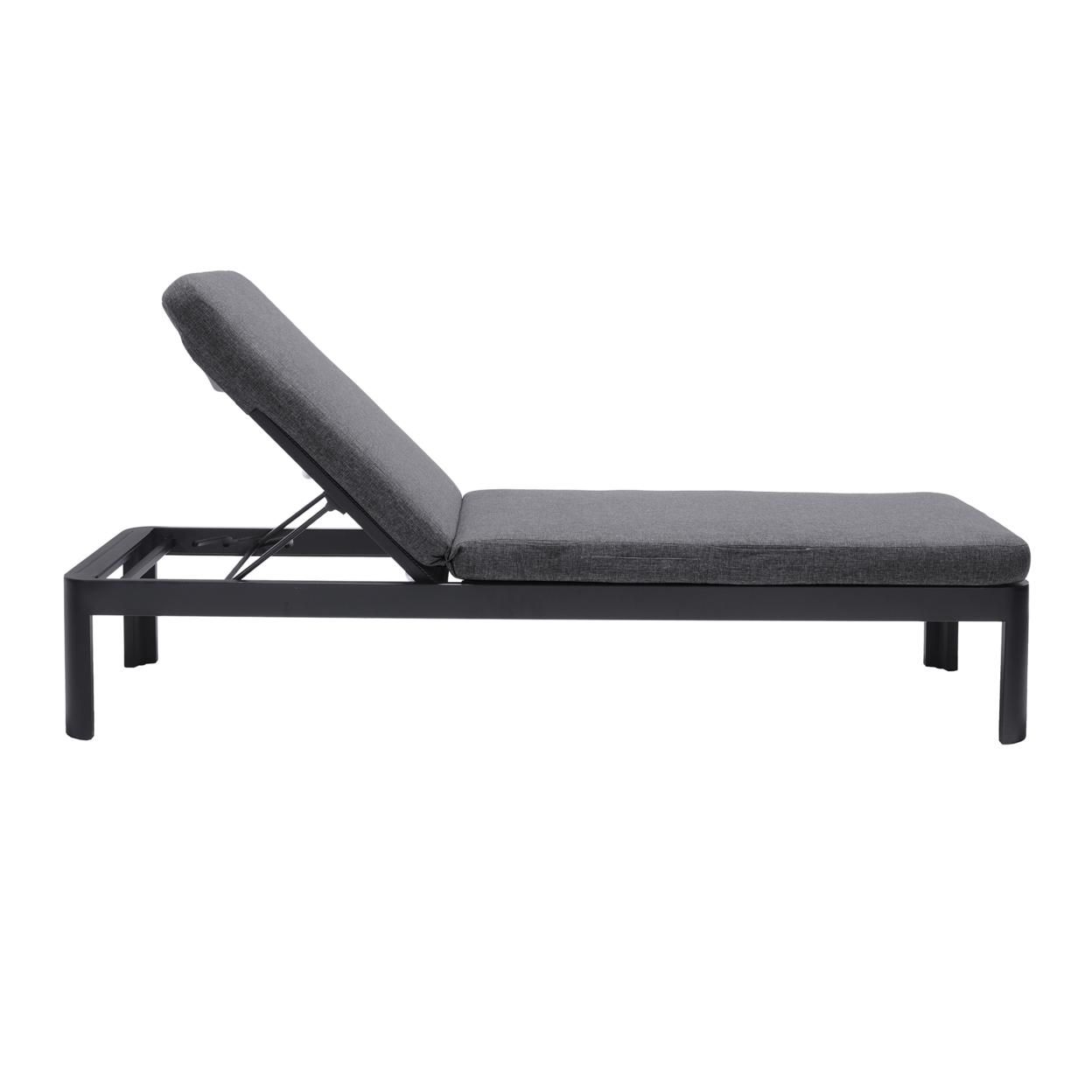 Saltoro Sherpi 74 Inches Fabric Padded Aluminum Chaise Lounge, Dark Gray