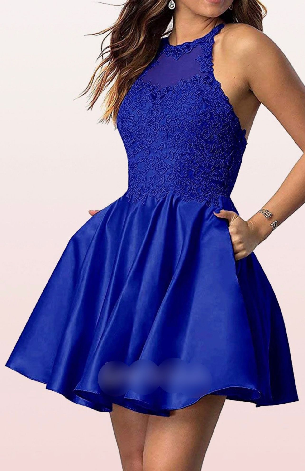 Royal Blue Short Formal A Line Jewel Applique Dress SZ 14