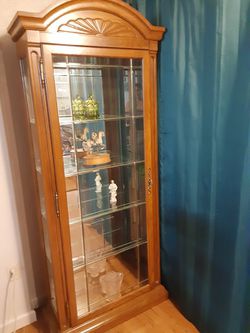 Vintage Lighted Mirrored Curio Cabinet  - Hutch -  Case Thumbnail