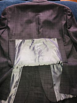 $295 Sean John 46R Men's Gray Plaid Fit 2 Button Suit W/ Pants 38 X 32, Suit Thumbnail