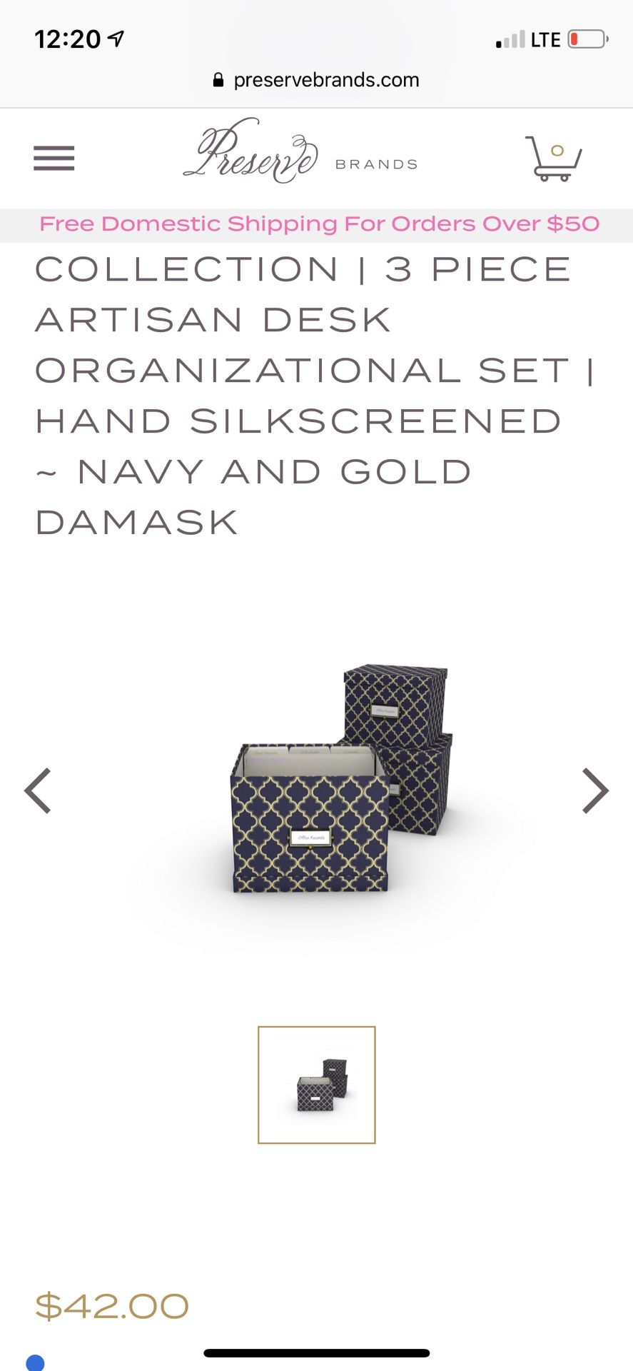WORKSPACE COLLECTION | 3 PIECE ARTISAN DESK ORGANIZATIONAL SET | HAND SILKSCREENED ~ NAVY AND GOLD DAMASK **Buy 2 sets for ONLy $28 **