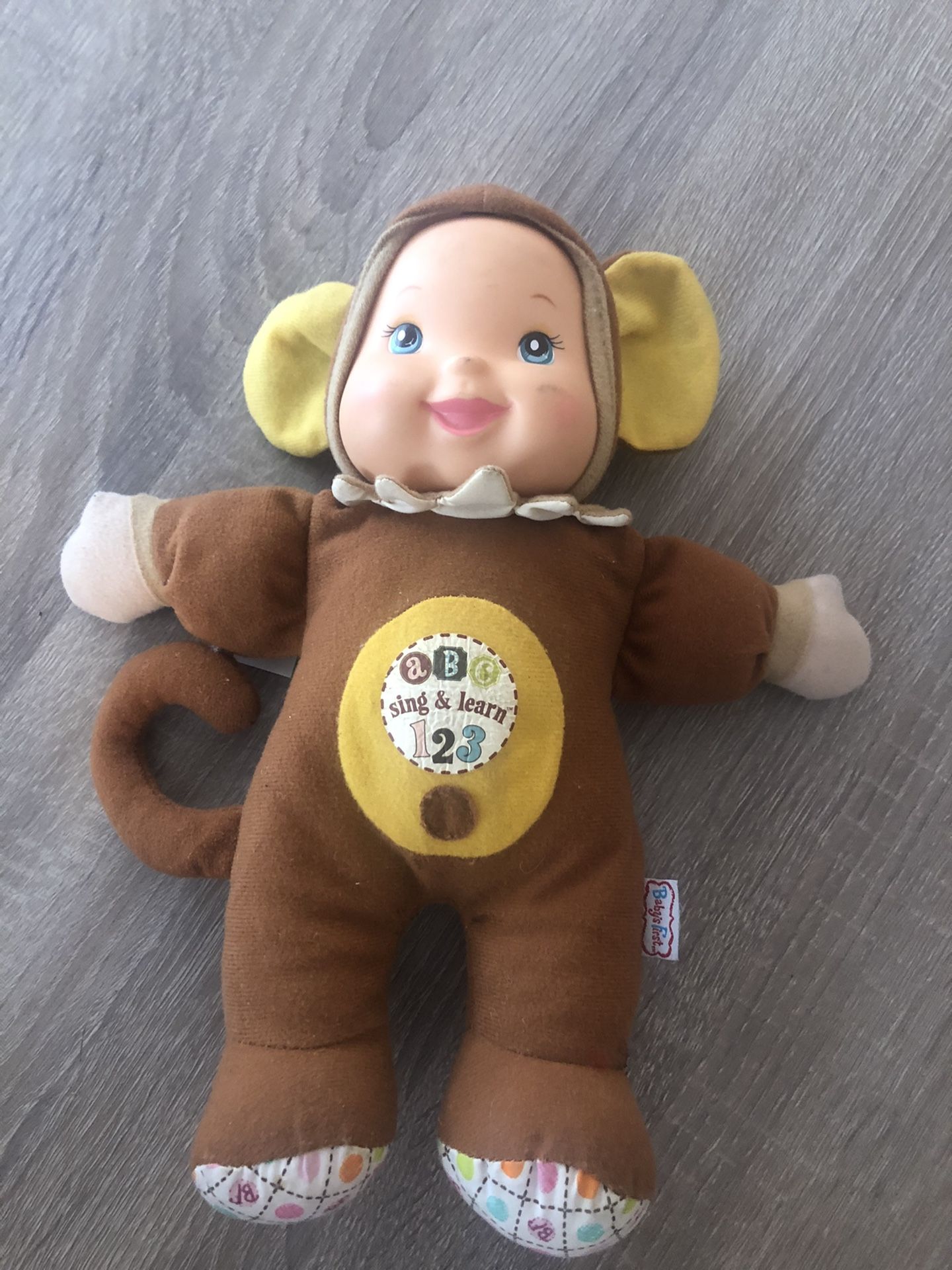 Goldberger MONKEY DOLL 12" Babys First Sing & Learn ABCs & 123s Soft Plush Toy