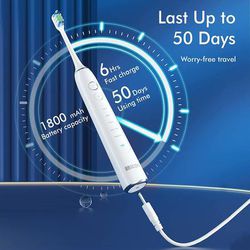 Rechargeable Electric Toothbrush, Whitening Electric Toothbrush - Sonic Toothbrush for Adults with 5 Modes, 4 Brush Heads, 1800mAh Battery & Smart Tim Thumbnail