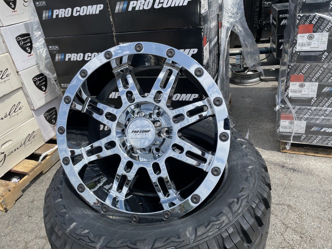 Procomp 20x9 chrome 6x139 + 33x12.50R20 MT $1499 Package deal