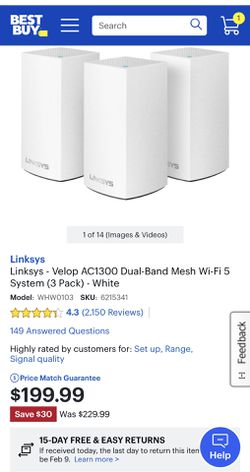 Linksys - Velop AC1300 Dual-Band Mesh Wi-Fi 5 System / Wireless Router  Thumbnail