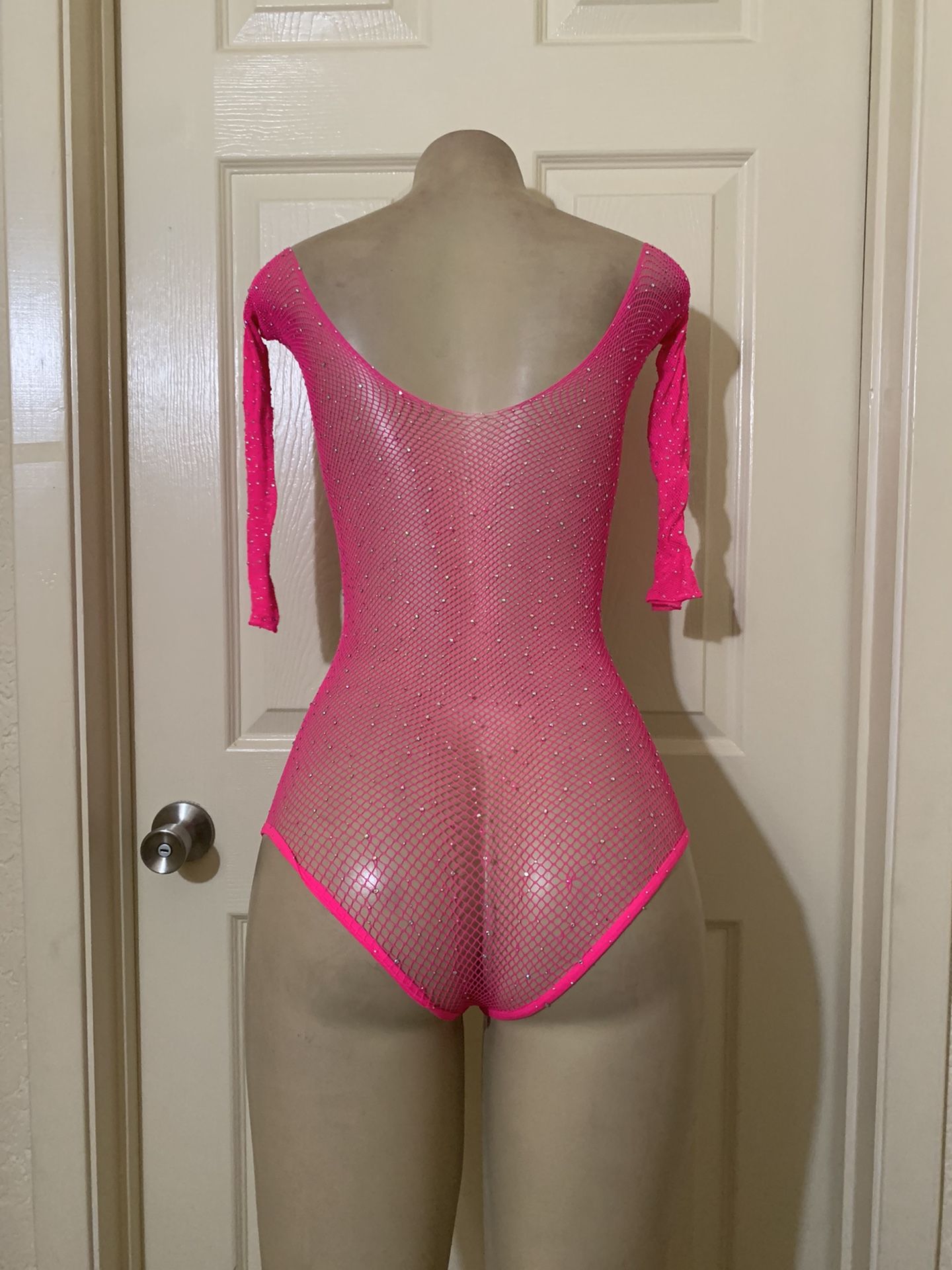 *Neon Pink/Rhinestone Fishnet Lingerie •OSFA