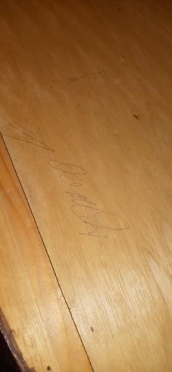 Signed Antique Inlaid Wood Sewing Table 3 Drawer desk With Key  - Hollywood Actor Furniture  Thumbnail