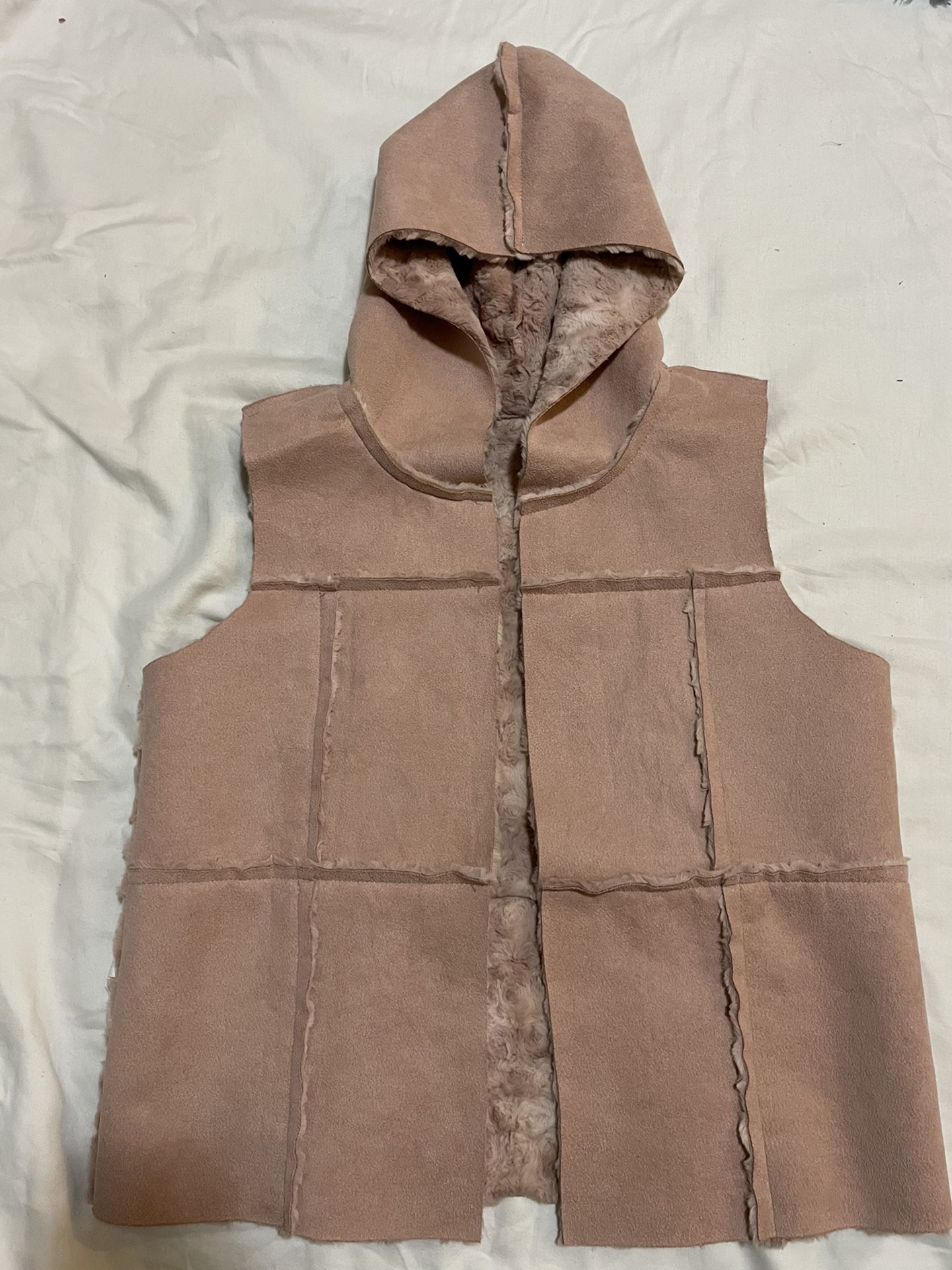 Girls 11/11 Pink Blush Suede Sherpa Fur Vest