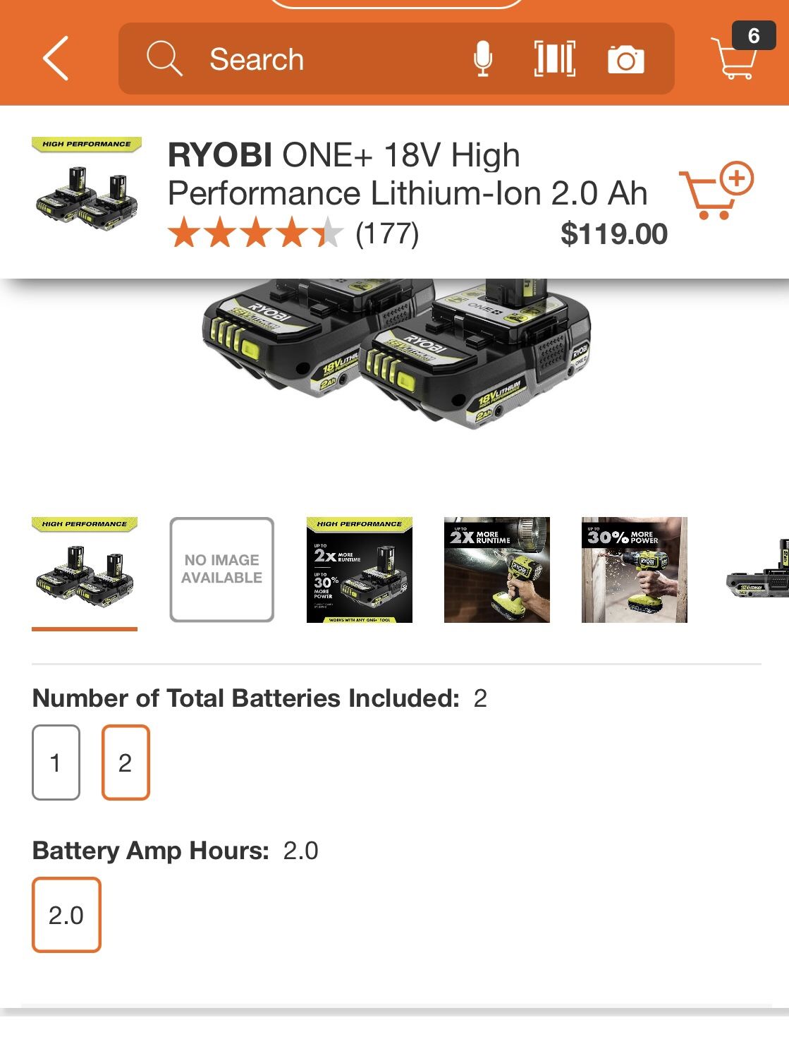 Ryobi 2ah High Performance Battery Pack