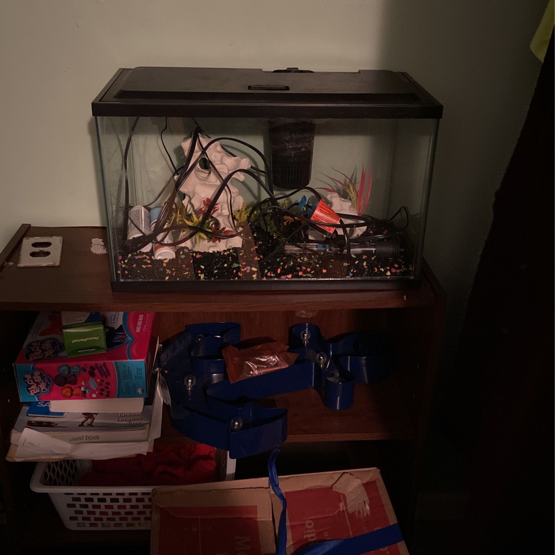 Fish tank With Filter , Heater, Lights, Pebbles, Decor