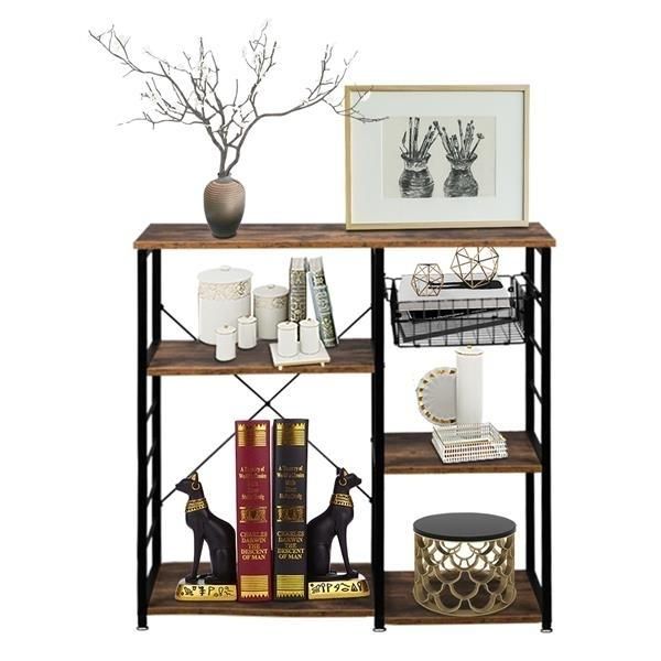Hodely 5-Layer MDF Industrial Wrought Iron Kitchen Shelf With Drain Basket Hook