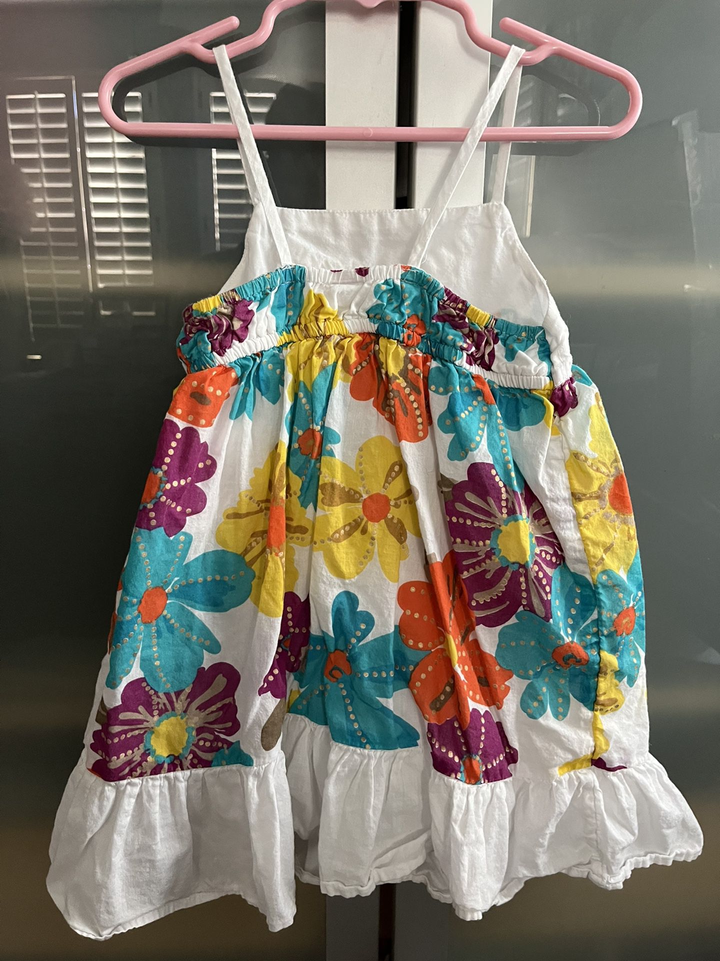 OLD NAVY Girls 3T Sundress Lined Floral Bright 100% Cotton CUTE Multicolored White Ruffle