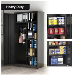 71" Lockable Garage Tools Office Storage Cabinet Metal w/4 Adjustable Shelves Thumbnail