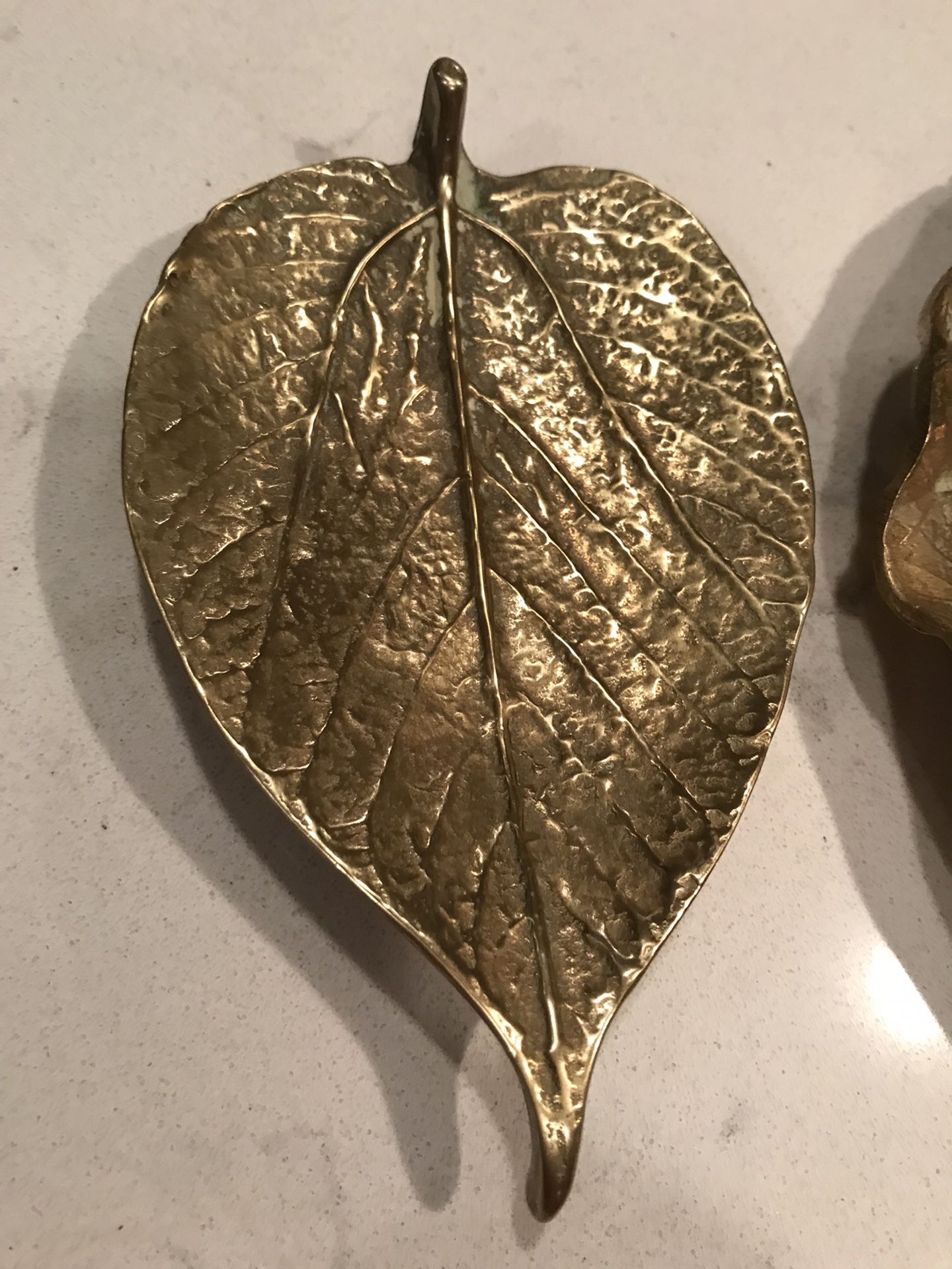 Set Of 2 Brass Vintage Leaf Dishes, Cambron Brass And VA Metalcrafters