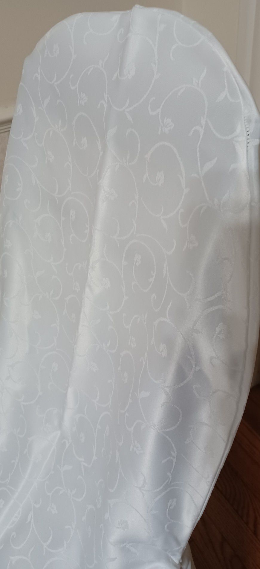 Chair Covers, White Patterned Satin , $3.50 Each, Six Total