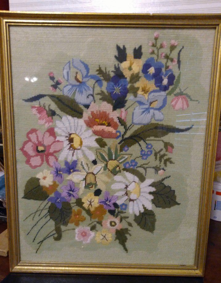 Vintage Floral Bouquet Cross Stitch Completed