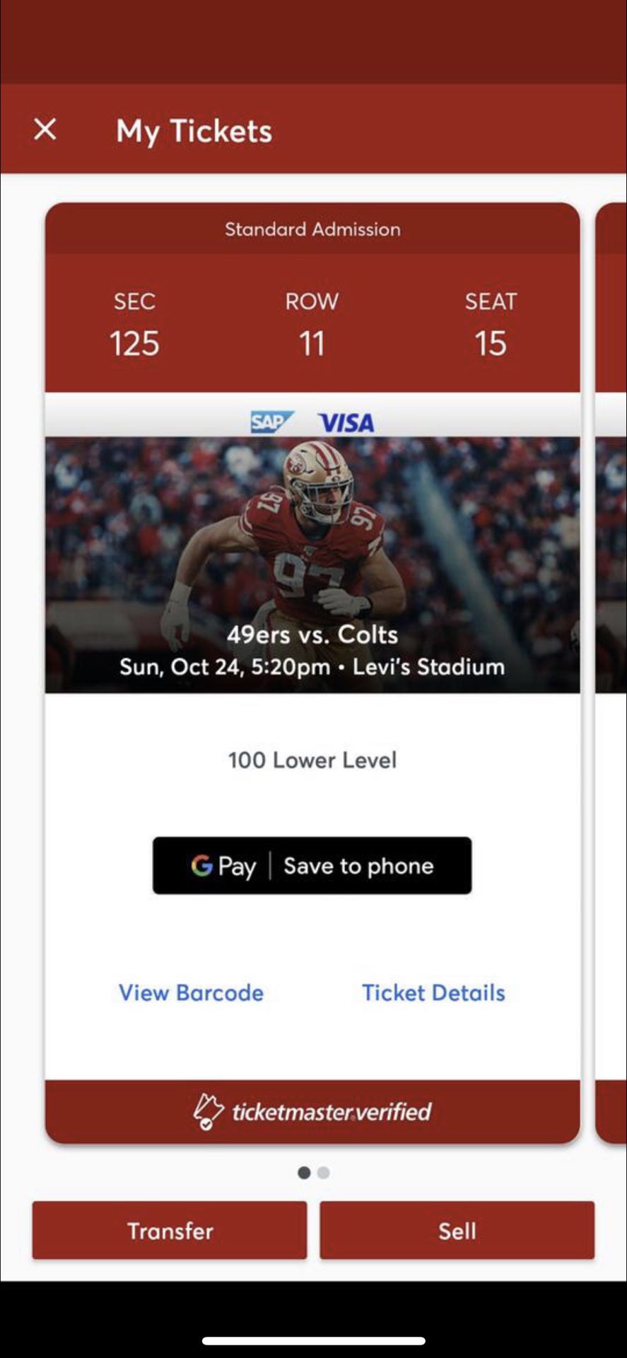 2 NINER TICKETS FOR TONIGHTS GAME 