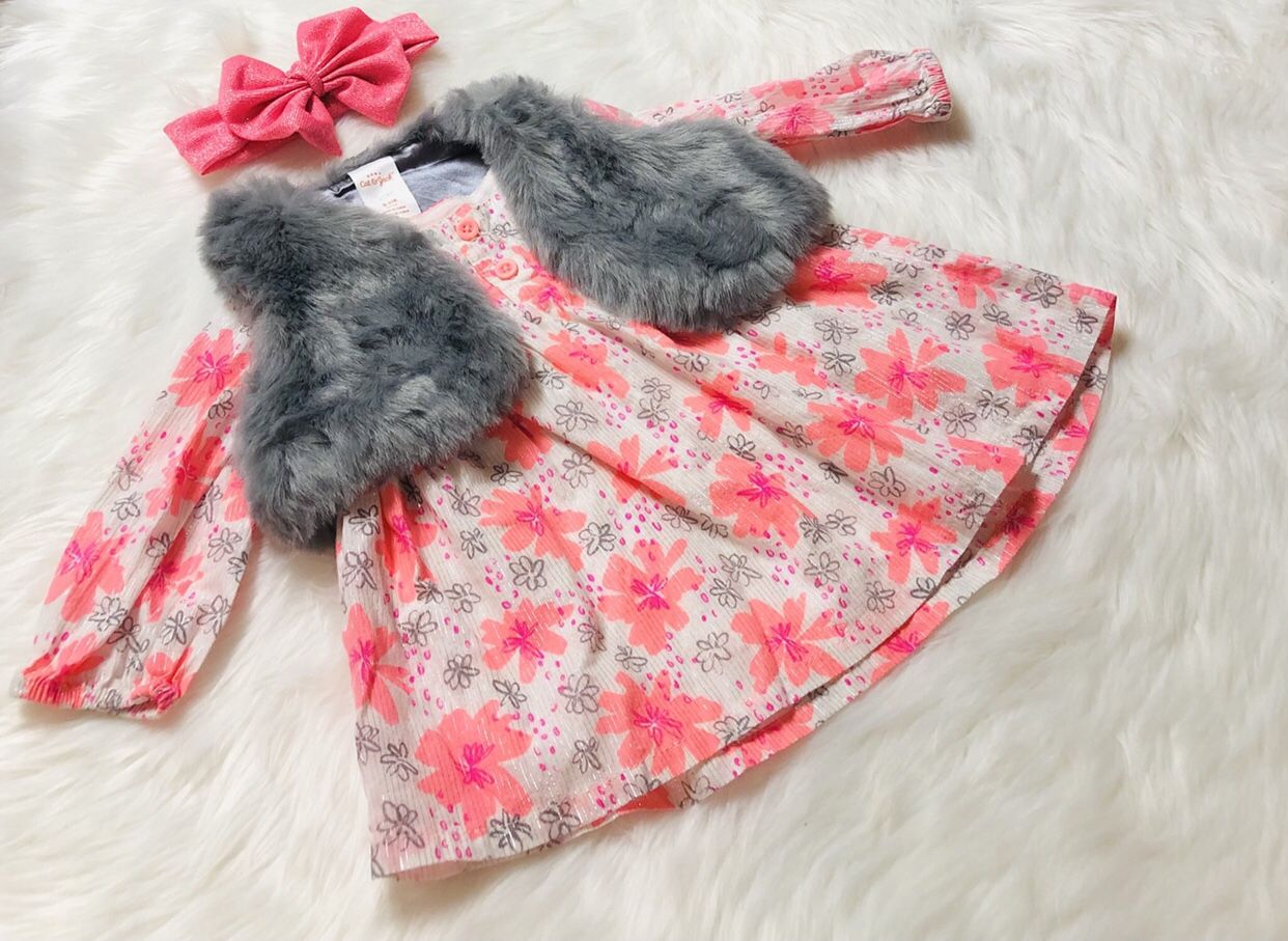 Cat & Jack Dress w/ Faux Fur Vest *3-6 Months