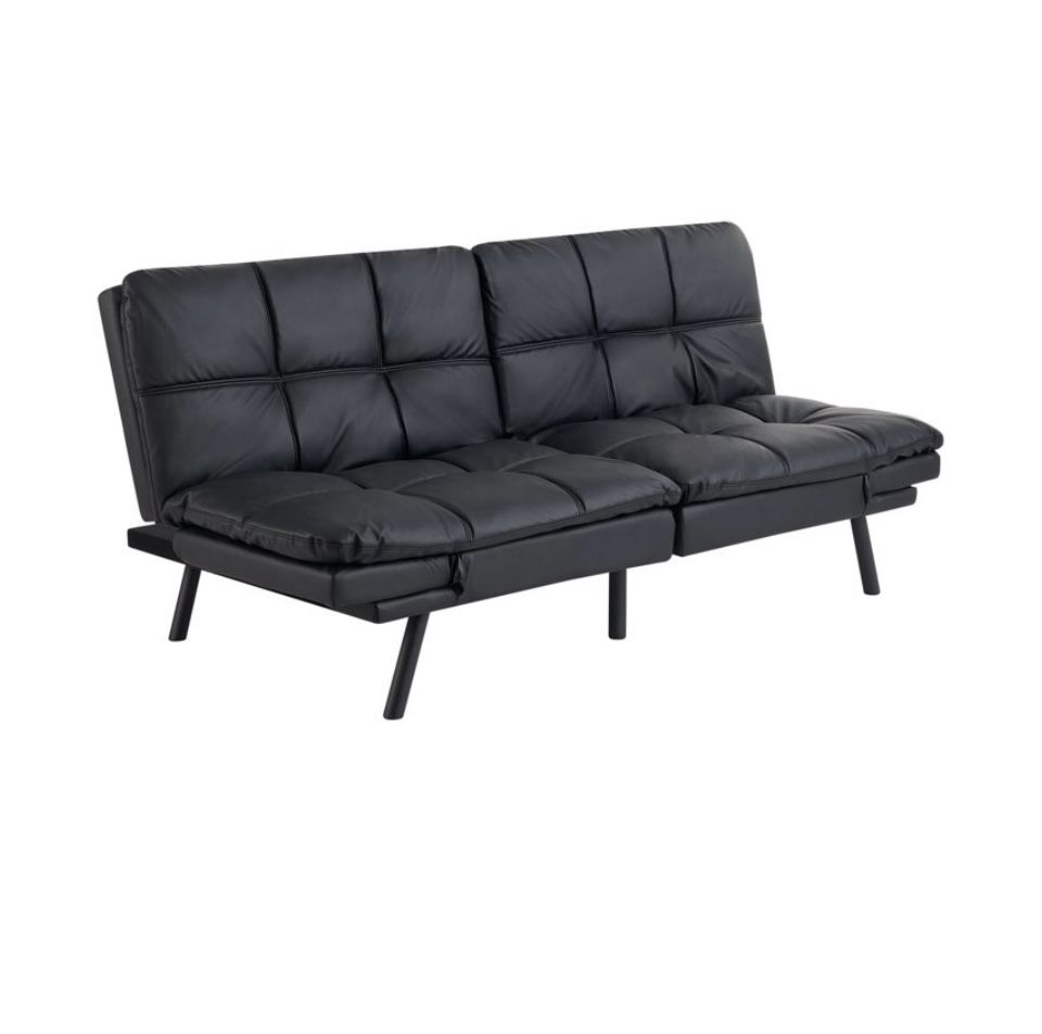 Main Stays Memory Foam Futon, Black Faux Leather 72”