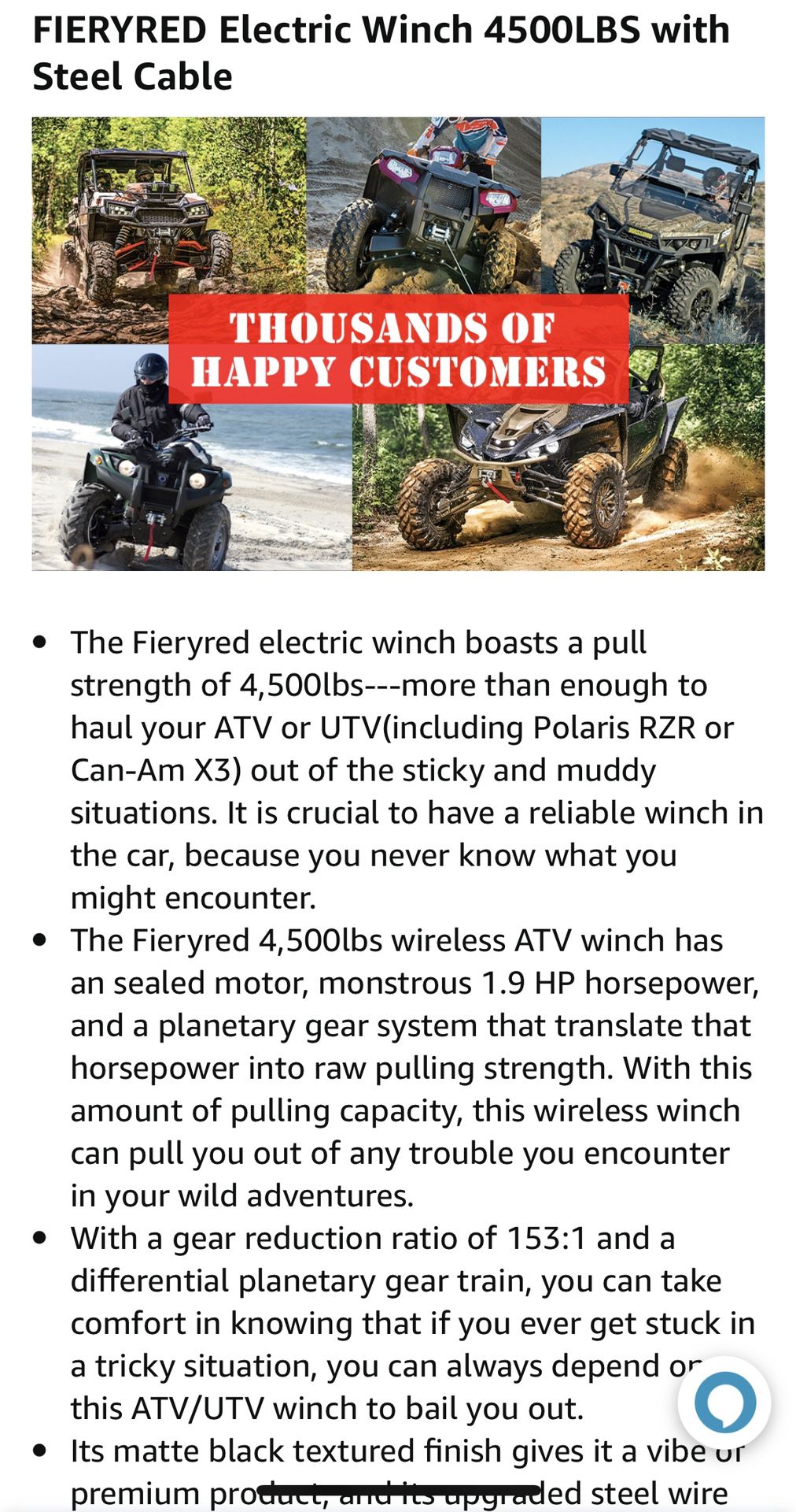 FIERYRED 12V 4500LBS Electric Steel Cable ATV Winch Kits for Towing ATV/UTV Off Road Trailer with Wireless Mounting Bracket