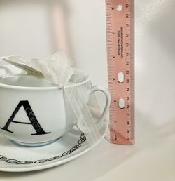 Grace And Teaware Letter “A” Cup and Saucer Set White Thumbnail