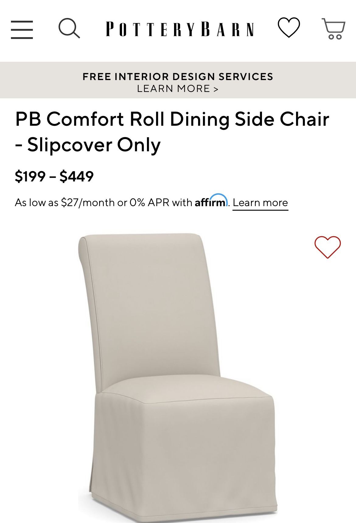 Pottery Barn Comfort Roll Dining Side Chair Slip covers (6)