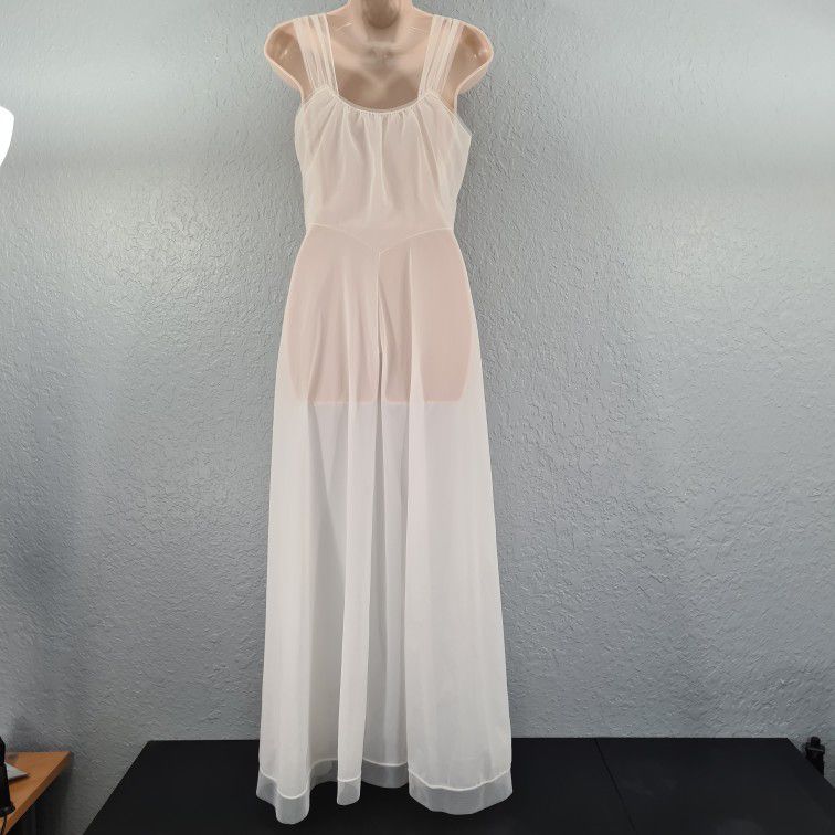 Vintage Vanity Fair Full Slip Dress Nightgown Ivory Nylon Tricot Size 34 