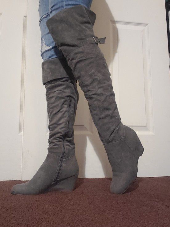 Gray Thigh High Boots