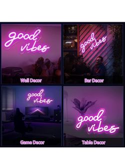 Pink Good Vibes Neon Sign & Tapestry & wall holder  frim price Thumbnail