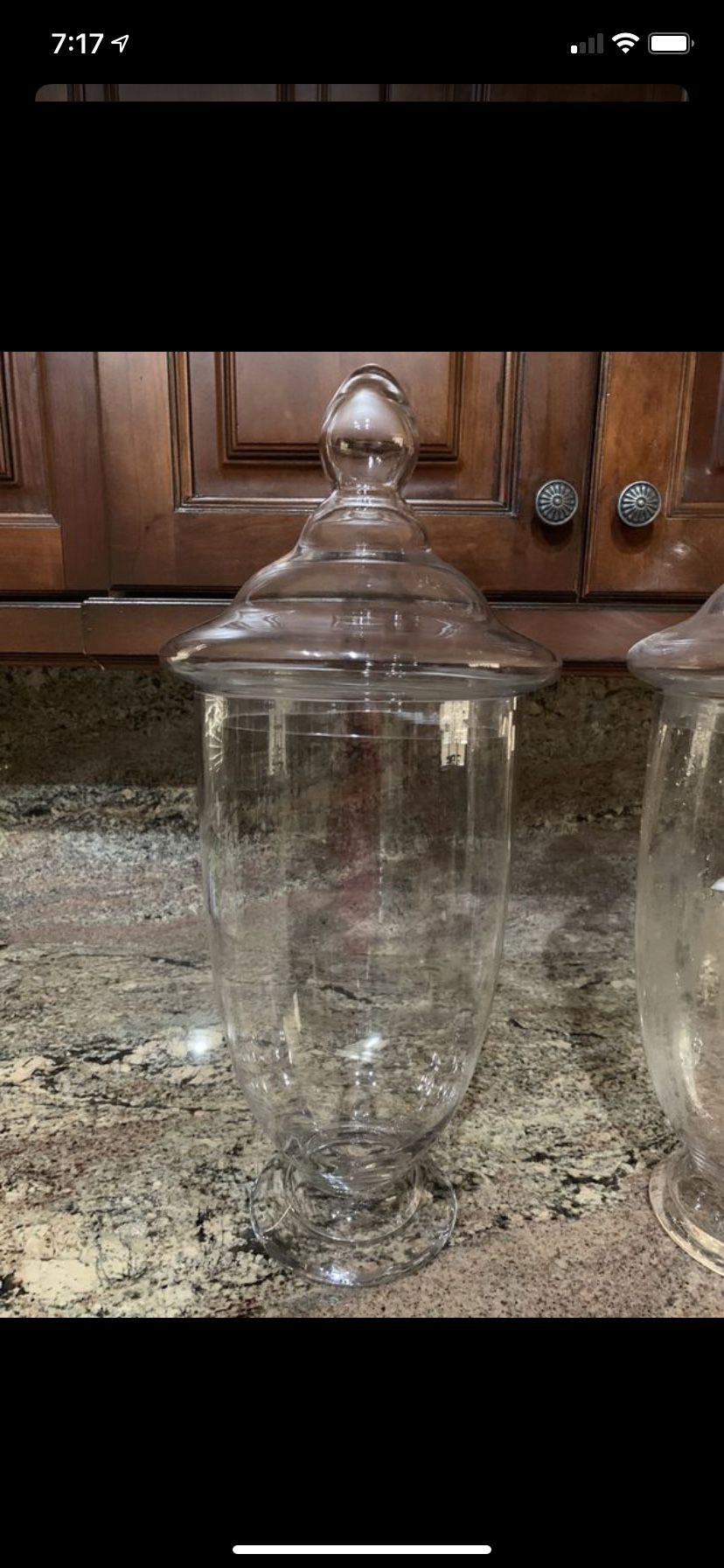 2 large apothecary jars 23” tall originally $60 each now $30 For 1 or both for $50