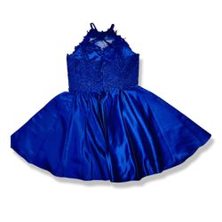 Royal Blue Short Formal A Line Jewel Applique Dress SZ 14 Thumbnail