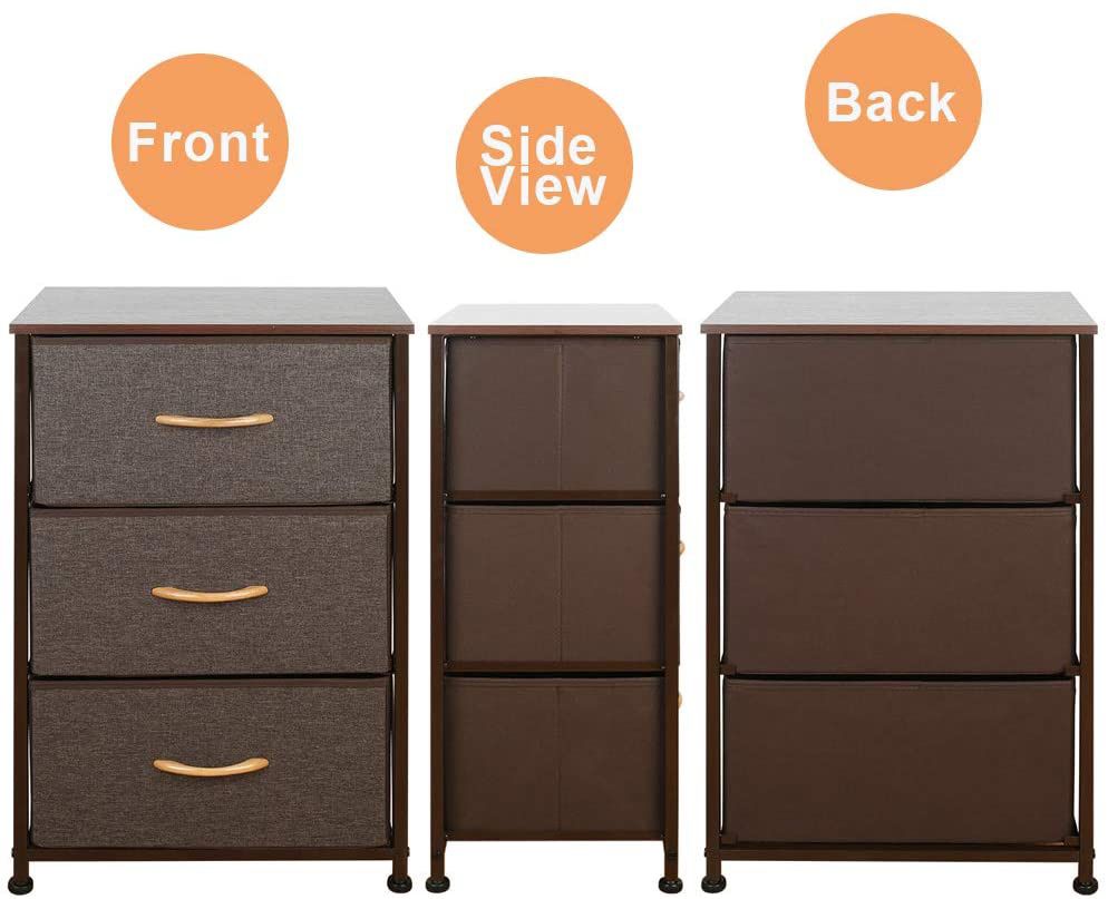 Dresser with 3 Drawers, Fabric Storage Tower, Organizer Unit for Bedroom, Hallway, Entryway, Closets, Sturdy Steel Frame, Wood Top, Easy Pull Handle (