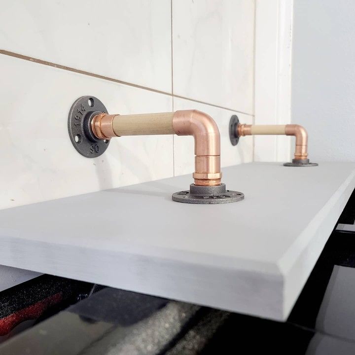 COPPER PIPE AND WOOD REVERSIBLE 90 DEGREE CORNER SHELF BRACKETS (2)