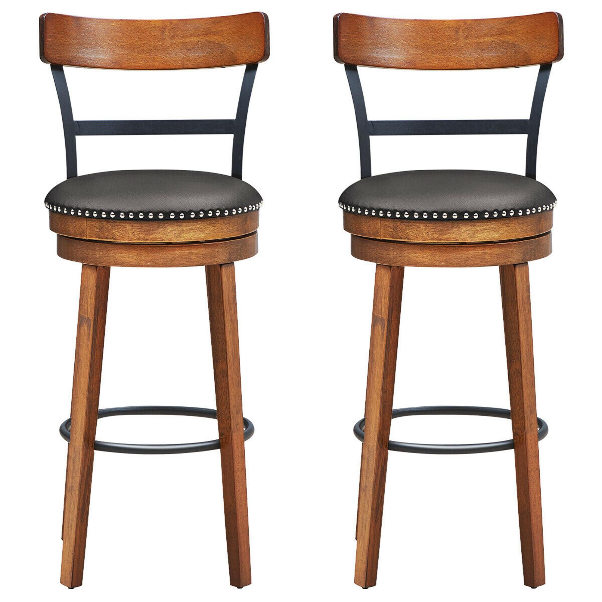 Costway Set of 2 BarStool 30.5'' Swivel Pub Height Dining Chair with Rubber Wood Legs