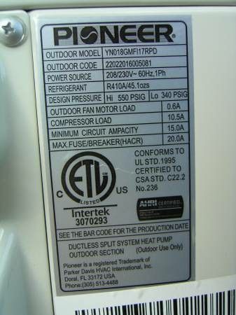 ac condenser unit 18,000btu 220V Ductless minisplit air conditioner NEW