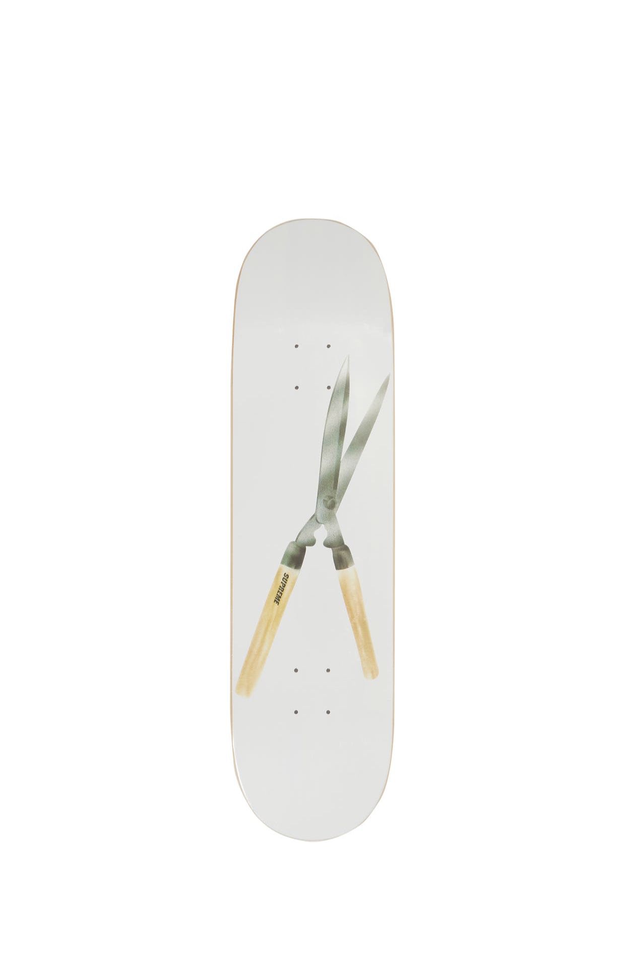 Supreme shears skateboard deck white w/ black wood grain top & red box logo