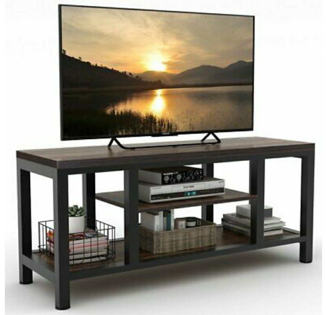 Modern, Industrial Rustic TV Stand Media Console Table with Shelves for Living Room