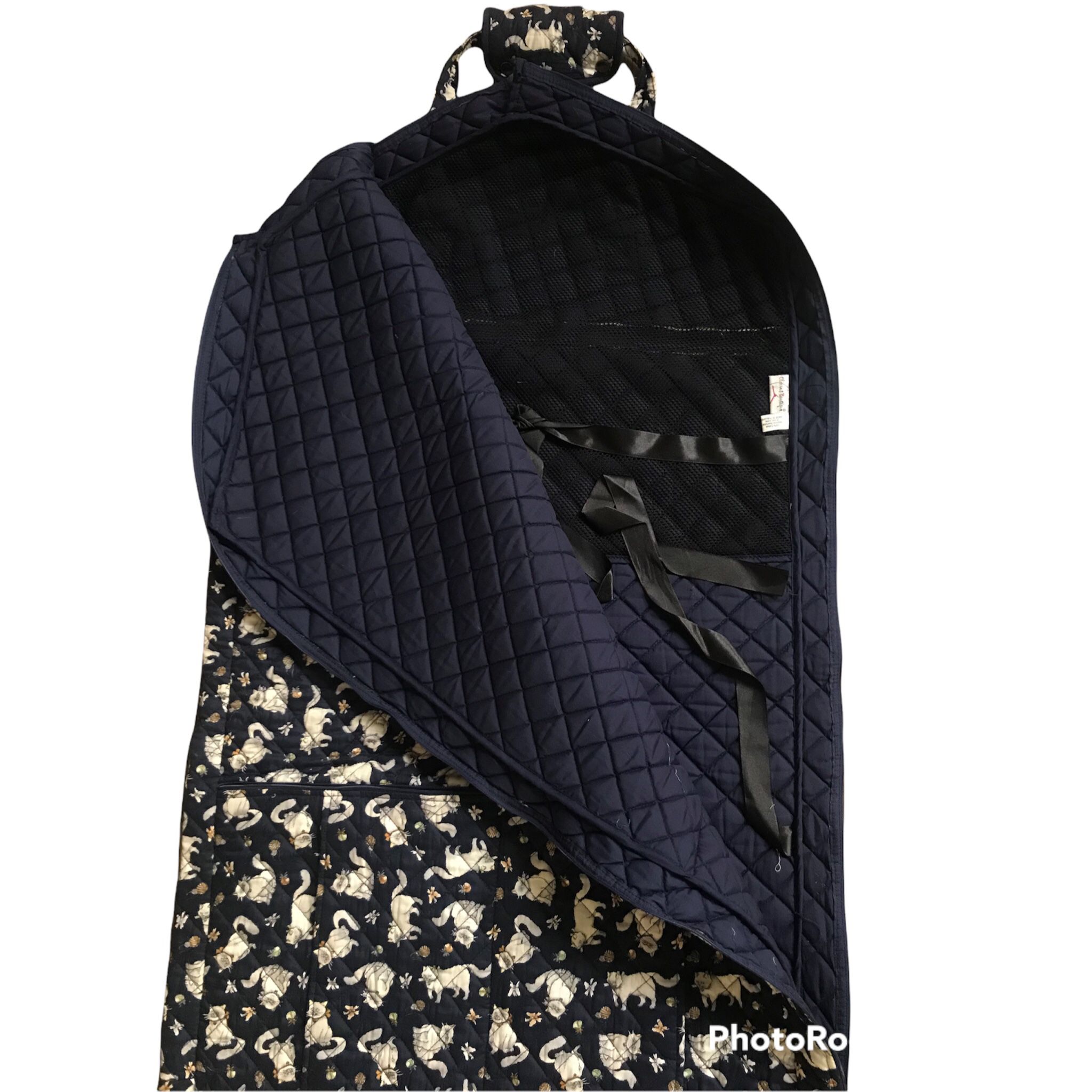 Navy Blue Quilted Travel Garment Bag, Cats