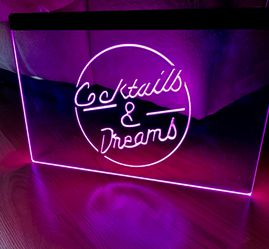 COCKTAILS AND DREAMS LED NEON PINK LIGHT SIGN 8x12 Thumbnail