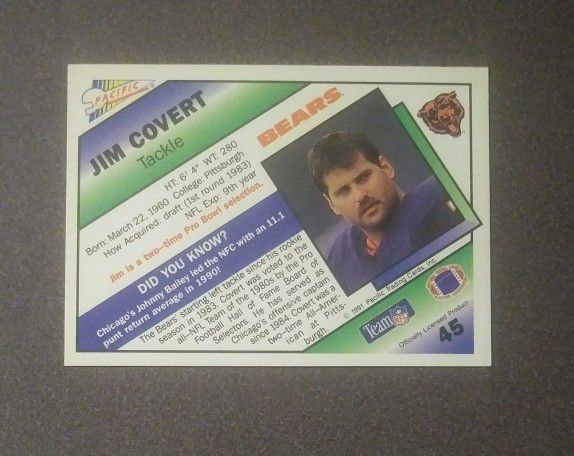 Pacific 1991 Jim Covert Chicago Bears #45 Tackle Football Card Vintage Collectible Sports NFL