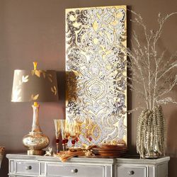 Champagne mirrored damask mosaic wall panel Thumbnail