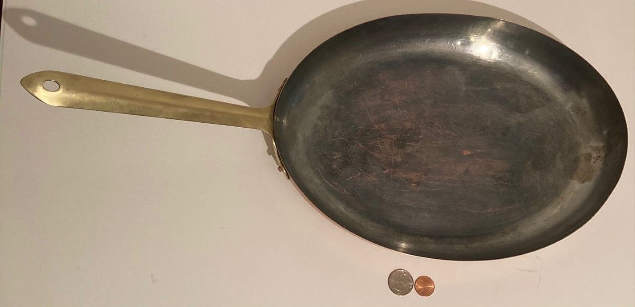 Vintage Copper and Brass Fish Frying Pan, Sauce Pan, 21" Long and 13" x 9 1/2" Pan Size, Quality, a Few Dings, Summer Design, Fish Pan, Cooking Pan