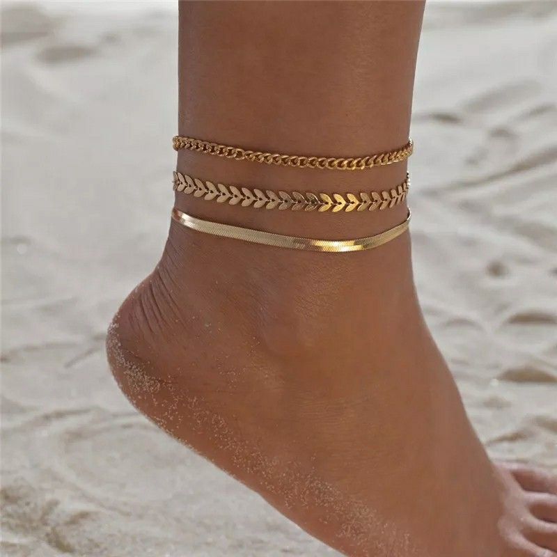 3Ppcs/Set Gold Chain Anklet For Women