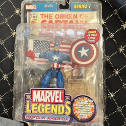 Marvel Legends  Captain America  Series 1 Toy biz 2002  With Origin Of Captain America Comic  Thumbnail