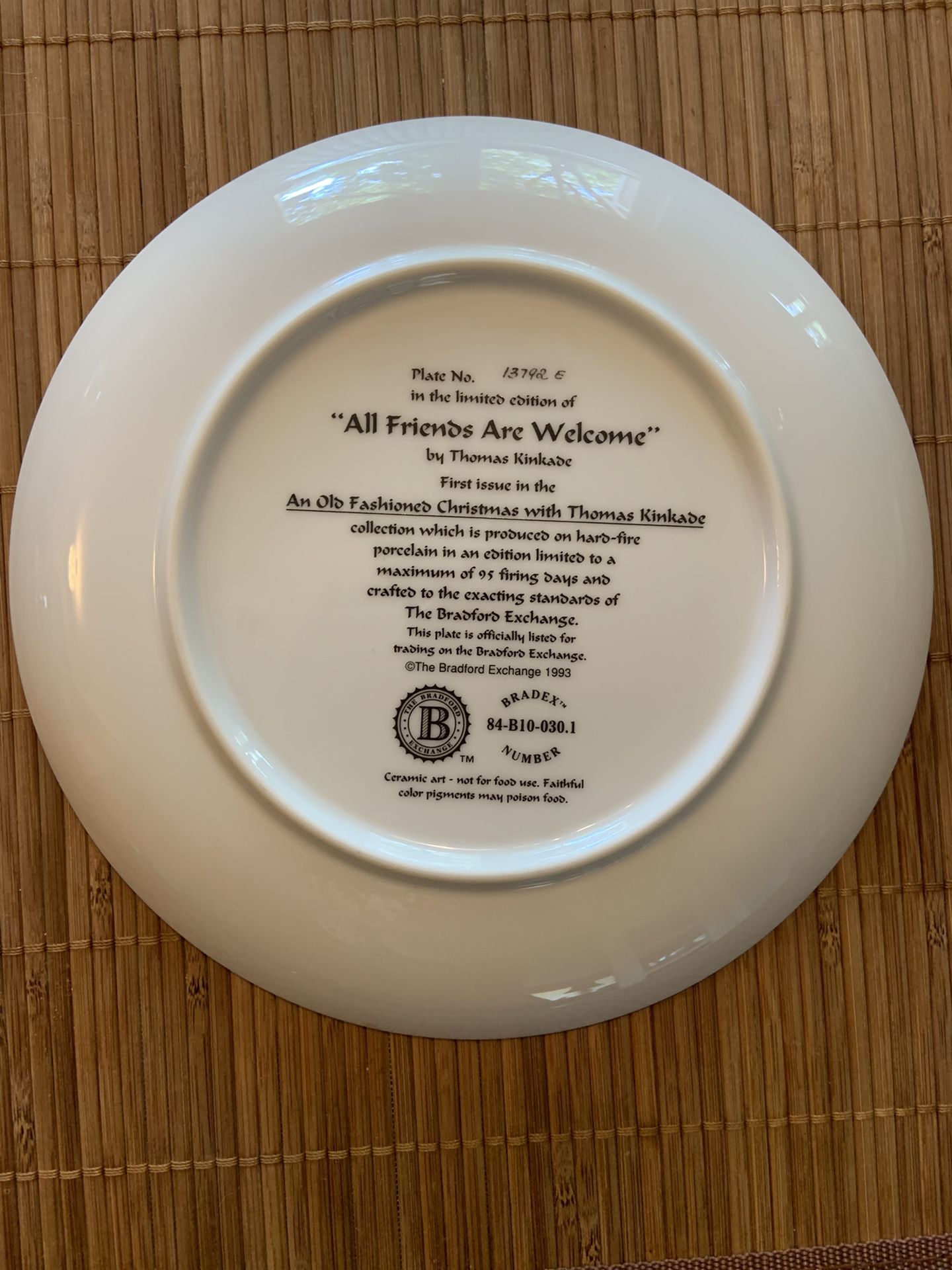 Thomas Kinkade Collectors Plate: All Friends Are Welcome